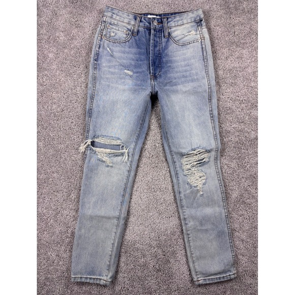 vestique Denim - Vestique Durham Denim High Rise Distressed Straight Leg Jeans Light Wash Size 25